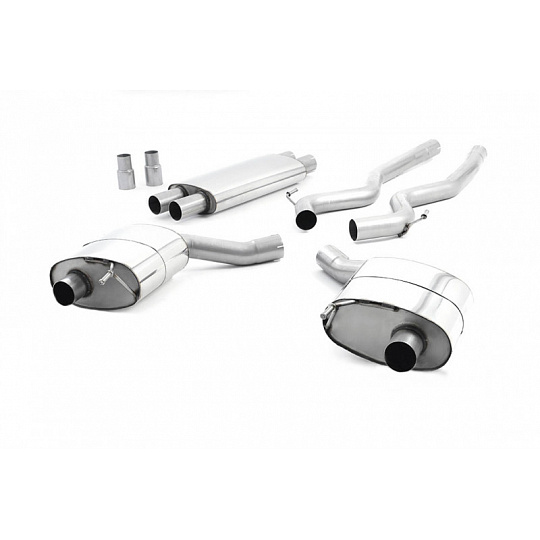 Milltek Sport homologovaný výfuk cat-back dvojitý výstup s rezonátorem pro Ford Mustang 2.3 EcoBoost (Fastback) 2015-2018, GT-100 titanově modré koncovky