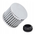 K&N univerzální odvětrávací filtr s vnějším průměrem 76 mm a výškou 64 mm, průměr vstupu 25 mm, délka vstupní příruby 25 mm, materiál Netkaná syntetická textilie, vrchlík kovový vrchlík