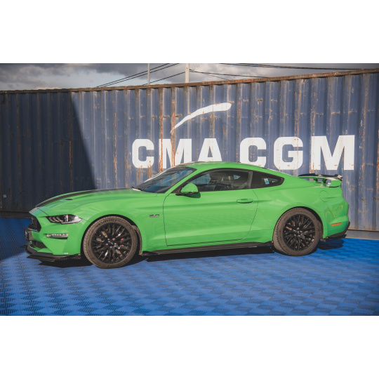 Maxton Design "Street Pro" difuzory pod boční prahy s křidélky ver.1 pro Ford Mustang MK6 GT Facelift, plast ABS bez povrchové úpravy, s červenou linkou