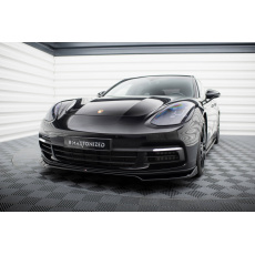 Maxton Design spoiler pod přední nárazník ver.2 pro Porsche Panamera 4S 971, 971 E-Hybrid, černý lesklý plast ABS