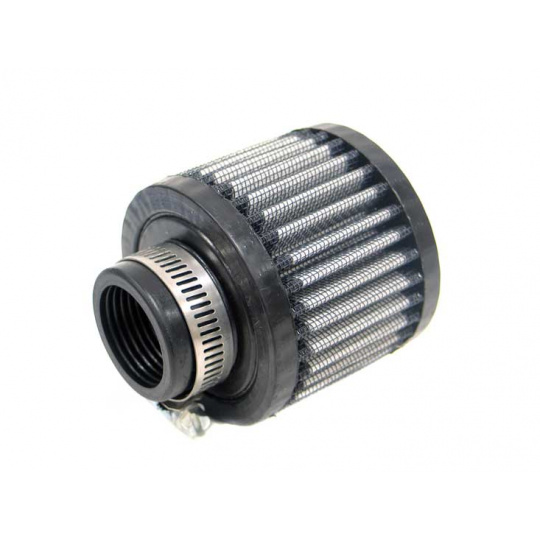 K&N univerzální odvětrávací filtr s vnějším průměrem 76 mm a výškou 64 mm, průměr vstupu 32 mm, délka vstupní příruby 16 mm, materiál Bavlněná gáza, vrchlík gumový vrchlík