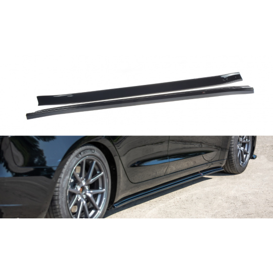 Maxton Design difuzory pod boční prahy pro Tesla Model 3 Mk1, černý lesklý plast ABS