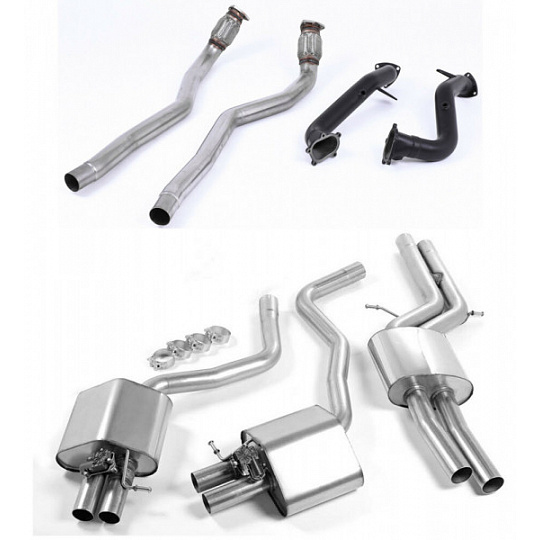 Milltek Sport kompletní výfukový systém Road+ s 76mm downpipes pro Audi RS7 C7 Sportback 4.0 V8 TFSI biturbo vč. Performance Edition 2013-2018