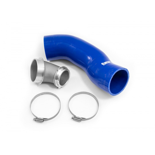 Forge Motorsport zvětšený vstup do turba pro Cupra Leon s platformou MQB EVO a turbodmychadlem Garrett, barva hadice: modrá
