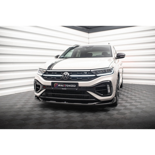 Maxton Design spoiler pod přední nárazník ver.2 pro Volkswagen T-roc R Mk1, černý lesklý plast ABS