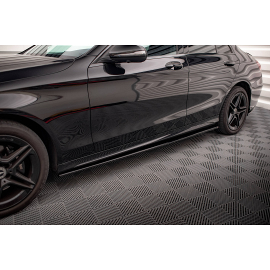 Maxton Design difuzory pod boční prahy pro Mercedes třída C W205 Facelift/43 AMG Sedan, W205 Facelift/AMG-Line/Sedan, černý lesklý plast ABS