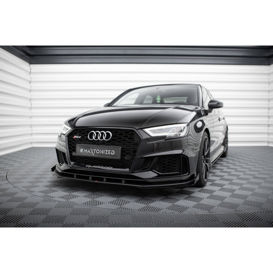 Maxton Design "Street Pro" spoiler pod přední nárazník s křidélky ver.1 pro Audi RS3 8V Facelift, plast ABS bez povrchové úpravy, s červenou linkou, Sedan