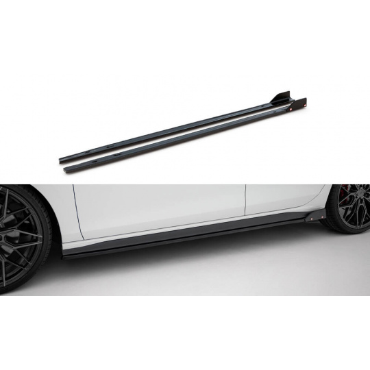 Maxton Design difuzory pod boční prahy s křidélky ver.2 pro Volkswagen Golf GTI Mk8, černý lesklý plast ABS