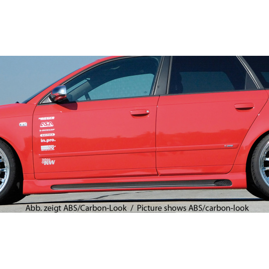 Rieger boční práh mont. strana levá pro Audi A4 8E avant, sedan po faceliftu, r.v. 11/00-10/04, 11/04-, plast ABS bez povrchové úpravy, s prolisem a výřezem Rieger boční práh mont. strana levá pro Audi A4 8E avant, sedan po faceliftu, r.v. 11/00-10/04, 11/04-, plast ABS bez povrchové úpravy, s prolisem a výřezem