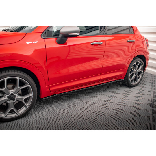 Maxton Design difuzory pod boční prahy pro Fiat 500X Mk1 Facelift Sport, černý lesklý plast ABS