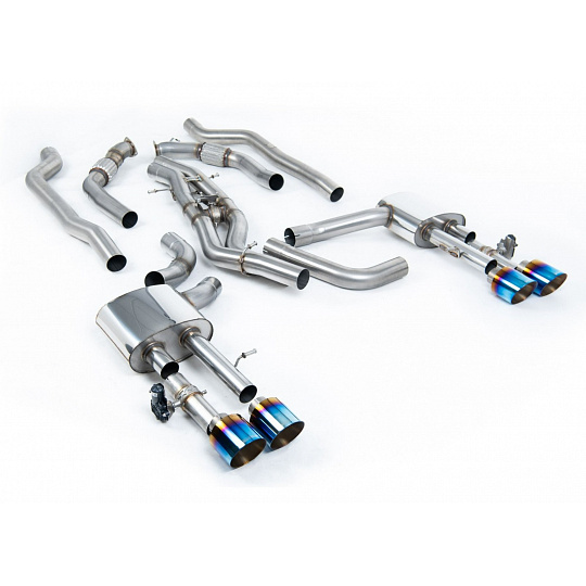 Milltek Sport výfukový systém cat-back bez rezonátoru (hlasitější) Twin 80mm pro Audi S8 D5 4.0 TFSI V8 Sedan (bez OPF/GPF US/ROW) 2020-2024, typ koncovek: GT-115 titanové modré