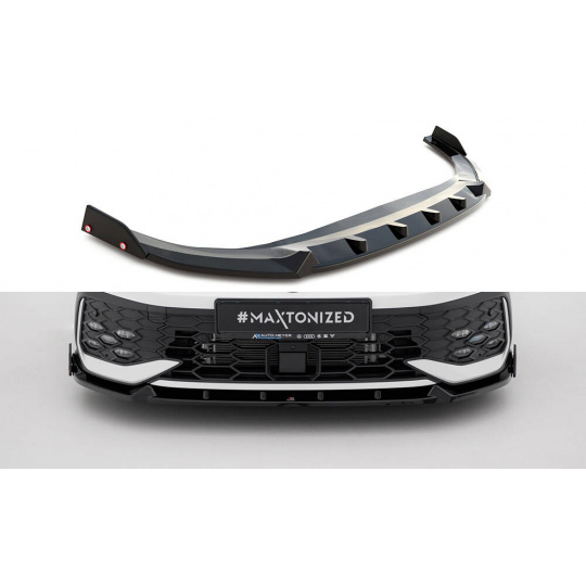 Maxton Design spoiler pod přední nárazník s křidélky ver.2 pro Volkswagen Golf GTE Mk8 Facelift, černý lesklý plast ABS