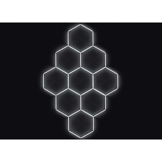 Kompletní LED hexagonové svítidlo bílé 6500 K, rozměr: 9 elementů 246 x 386 cm