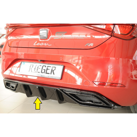 Rieger vložka zadního nárazníku pro orig. koncový tlumič výfuku pro Seat Leon KL 5-dvéř., 04/20-, plast ABS lakovaný do černé lesklé barvy, mont. strana