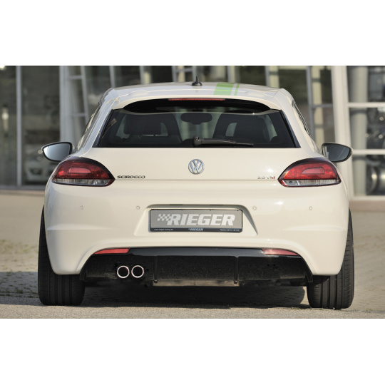 Rieger vložka zadního nárazníku pro R-Line zadní nárazník pro Volkswagen Scirocco 3 13 2-dvéř. vč. faceliftu, plast ABS lakovaný do černé lesklé barvy, pro orig. dvojitou koncovku vlevo