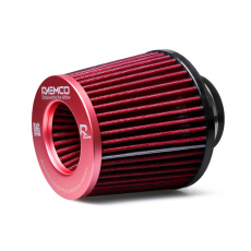 Raemco univerzální vzduchový filtr o délce 130 mm se vstupem 77 mm s možností redukce na 70 nebo 63 mm, barva červená
