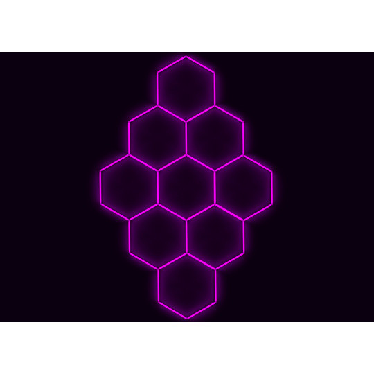 Kompletní LED hexagonové svítidlo růžové, rozměr: 9 elementů 246 x 386 cm
