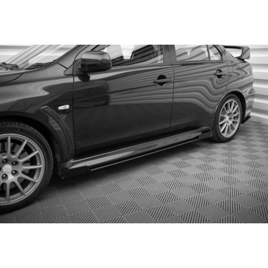 Maxton Design "Street Pro" difuzory pod boční prahy s křidélky pro Mitsubishi Lancer Evo Mk10, plast ABS bez povrchové úpravy
