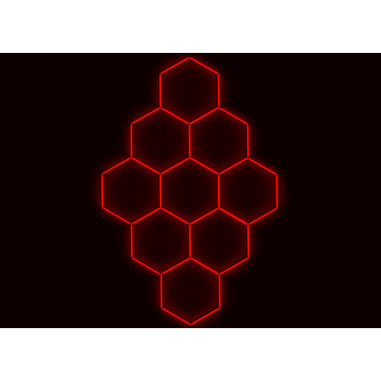 Kompletní LED hexagonové svítidlo červené, rozměr: 9 elementů 246 x 386 cm