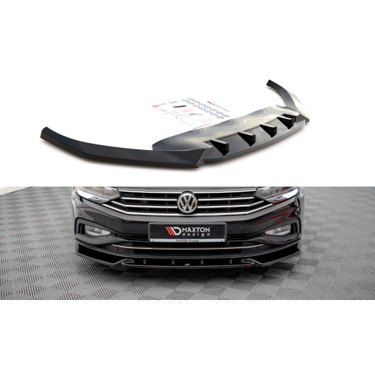 Maxton Design spoiler pod přední nárazník ver.2 pro Volkswagen Passat Mk8 (B8) Facelift, černý lesklý plast ABS