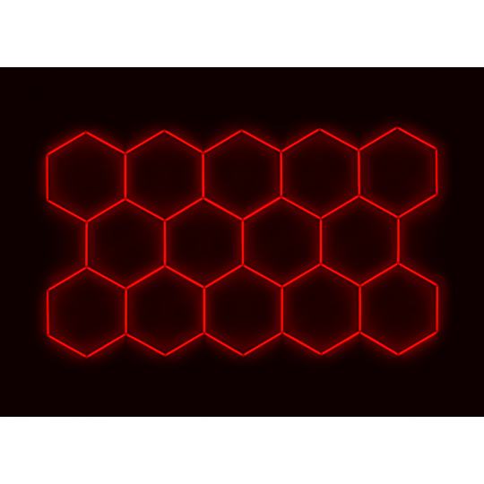 Kompletní LED hexagonové svítidlo červené, rozměr: 14 elementů 420 x 238 cm