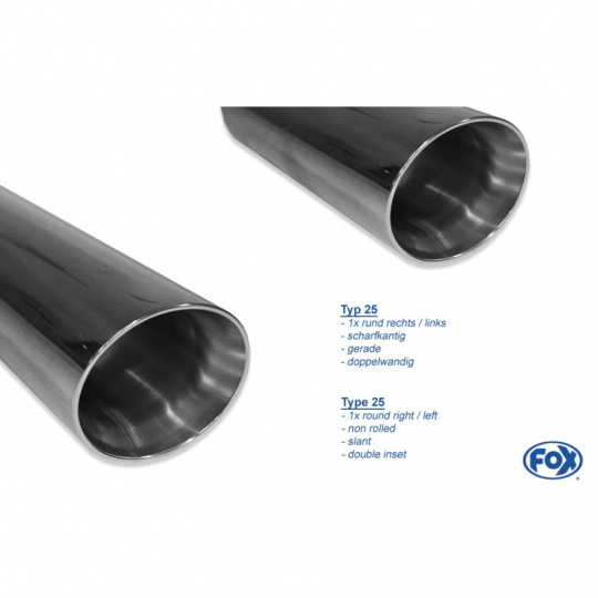 Fox Sportauspuff koncový tlumič výfuku s koncovkou 1x100 Typ 25 na obou stranách pro BMW řada 3 F30, F31 s motorem 2.0 Fox Sportauspuff koncový tlumič výfuku s koncovkou 1x100 Typ 25 na obou stranách pro BMW řada 3 F30, F31 s motorem 2.0