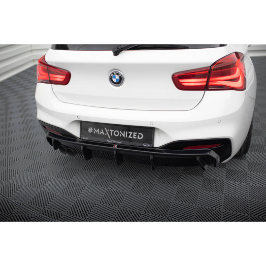 Maxton Design vložka zadního nárazníku pro BMW řada 1 F20 Facelift, černý lesklý plast ABS, M-Pack, s dvojitou koncovkou vlevo