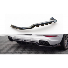 Maxton Design středový spoiler pod zadní nárazník s žebrováním pro Porsche Cayenne Mk3 Coupe, černý lesklý plast ABS