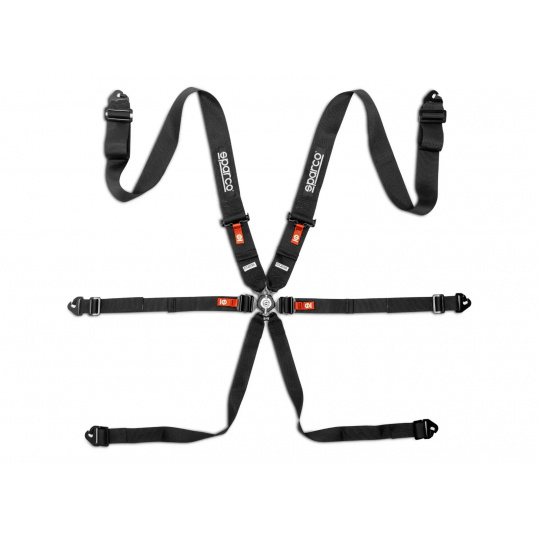 Závodní 6bodový pás Sparco Competition H-3 Steel, homologace FIA, barva: černá