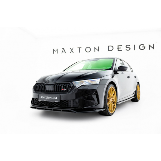 Maxton Design spoiler pod přední nárazník ver.1 pro Škoda Octavia RS Mk4 Facelift, černý lesklý plast ABS, Liftback / Combi