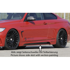 Rieger boční práh mont. strana levá pro BMW řada 4 F32, F33 coupe (3-dvéř.), kabriolet vč. faceliftu, r.v. 03/13-06/15, 07/15-, 11/12-06/15, plast ABS s povrchovou úpravou Carbon-Look, s prolisem a výřezem