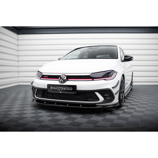Maxton Design spoiler pod přední nárazník pro Volkswagen Polo GTI Mk6 Facelift, černý lesklý plast ABS