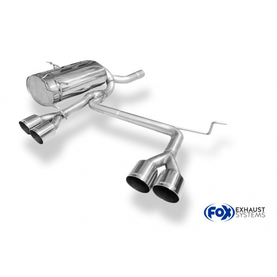 Fox Sportauspuff koncový tlumič výfuku s koncovkou 4x90mm Typ 14 uprostřed pro difuzor Rieger pro BMW řada 3 E46 s motorem 2.0, 2.5, 2.8