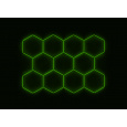 Kompletní LED hexagonové svítidlo zelené, rozměr: 11 elementů 336 x 238 cm