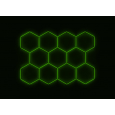 Kompletní LED hexagonové svítidlo zelené, rozměr: 11 elementů 336 x 238 cm Kompletní LED hexagonové svítidlo zelené, rozměr: 11 elementů 336 x 238 cm