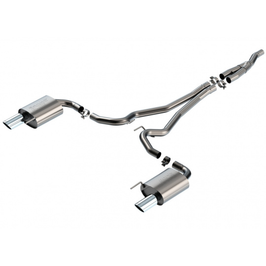 Borla Cat-Back výfukový systém "S-Type" pro Ford Mustang 2.3L EcoBoost, automat, RWD, Coupe/Convertible, r.v. 2024, bez aktivního výfuku, typ koncovek: chromové