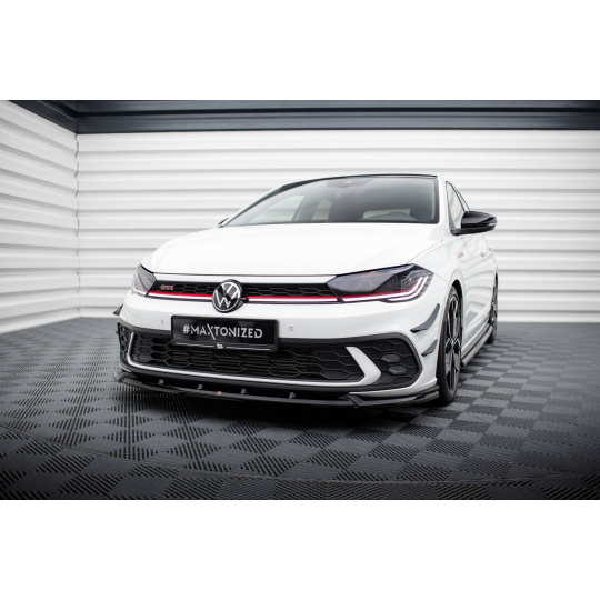 Maxton Design spoiler pod přední nárazník ver.2 pro Volkswagen Polo GTI Mk6 Facelift, černý lesklý plast ABS