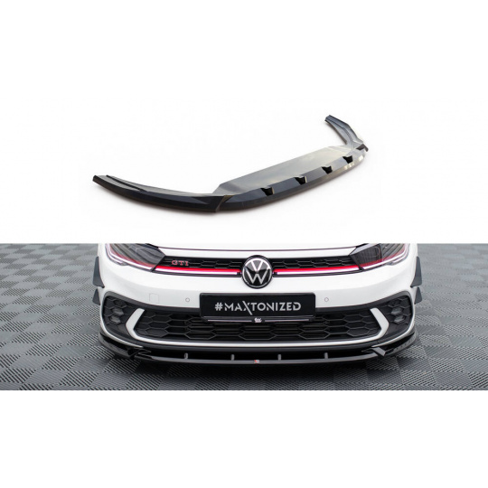 Maxton Design spoiler pod přední nárazník ver.2 pro Volkswagen Polo GTI Mk6 Facelift, černý lesklý plast ABS