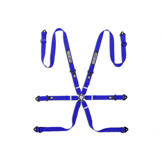 Závodní 6bodový pás Sparco Competition H-2 PU, homologace FIA, barva: modrá