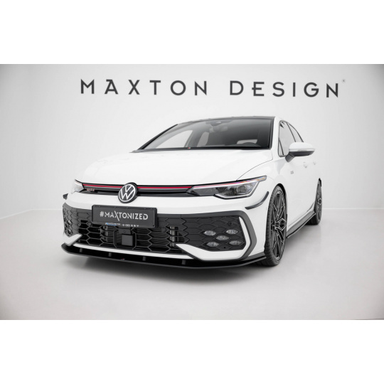 Maxton Design "Street Pro" spoiler pod přední nárazník pro Volkswagen Golf R-Line Mk8 Facelift, plast ABS bez povrchové úpravy, s černou a červenou linkou