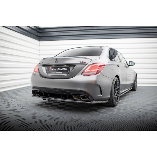 Maxton Design středový spoiler pod zadní nárazník s žebrováním pro Mercedes třída C W205 Facelift/63 AMG/Sedan/Estate, černý lesklý plast ABS