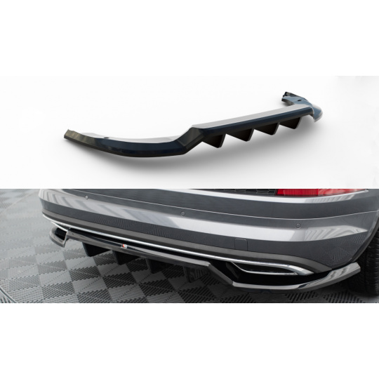 Maxton Design středový spoiler pod zadní nárazník s žebrováním pro Škoda Kodiaq Sportline Facelift, černý lesklý plast ABS