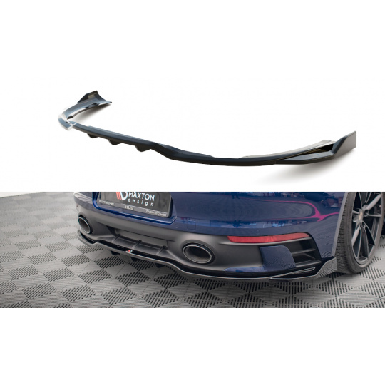 Maxton Design středový spoiler pod zadní nárazník s žebrováním v.2 pro Porsche 911 992 Carrera/Carrera S Aero, černý lesklý plast ABS
