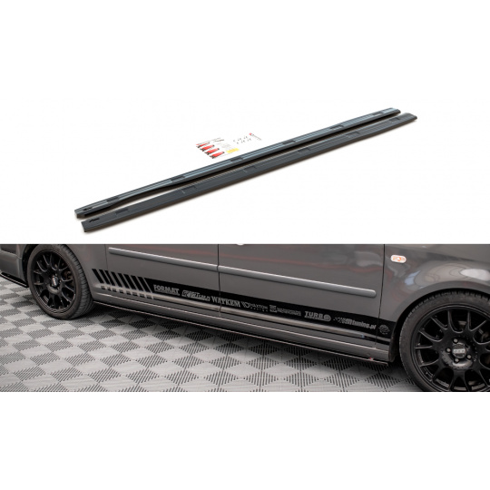 Maxton Design difuzory pod boční prahy pro Volkswagen Caddy Mk3 Facelift, černý lesklý plast ABS, pro verzi Long
