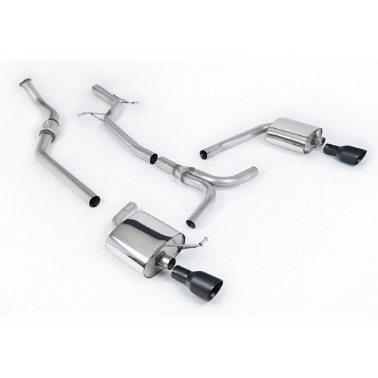 Milltek Sport výfukový systém cat-back bez rezonátoru Dual-outlet pro Audi A4 2.0 TFSI S-line B8 (2WD a quattro Tiptronic) Sedan/Avant 2008-2011, typ koncovek: GT-100 černé