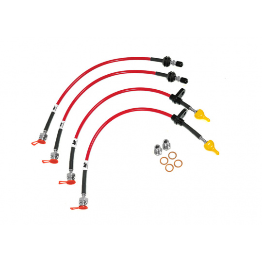 Forge Motorsport sada opletených brzdových hadic pro Toyota Supra Mk5 (A90), barva potahu: transparentní červená Forge Motorsport sada opletených brzdových hadic pro Toyota Supra Mk5 (A90), barva potahu: transparentní červená