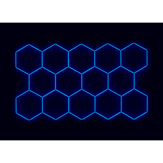 Kompletní LED hexagonové svítidlo modré, rozměr: 14 elementů 420 x 238 cm