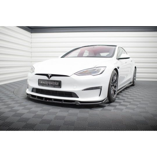 Maxton Design spoiler pod přední nárazník pro Tesla Model S Plaid Mk1 Facelift, černý lesklý plast ABS