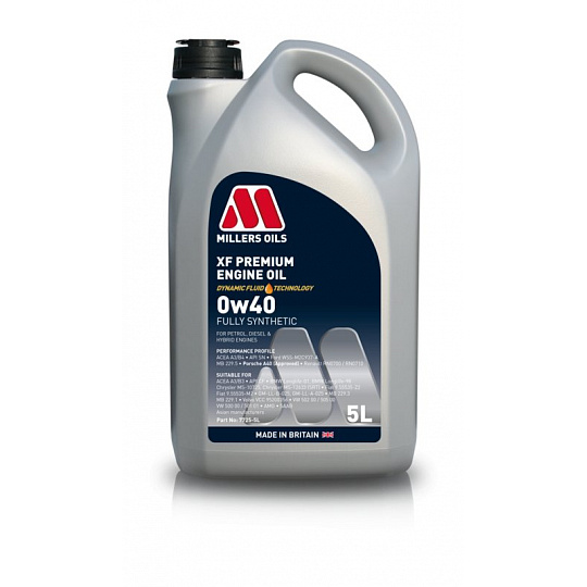 Plně syntetický olej Millers Oils XF Premium 0w40, 5L Plně syntetický olej Millers Oils XF Premium 0w40, 5L