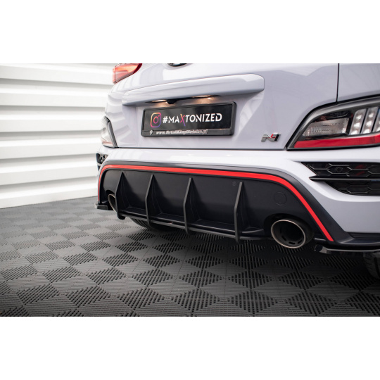 Maxton Design "Street Pro" difuzor zadního nárazníku pro Hyundai Kona N Mk1, plast ABS bez povrchové úpravy, s červenou linkou